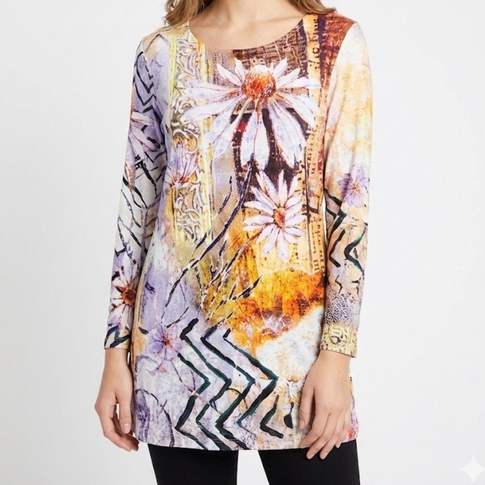 ALI MILES Women Medium Artsy‎ Gel Dots Beaded 3/4 Sleeve Pullover Knit Tunic Top